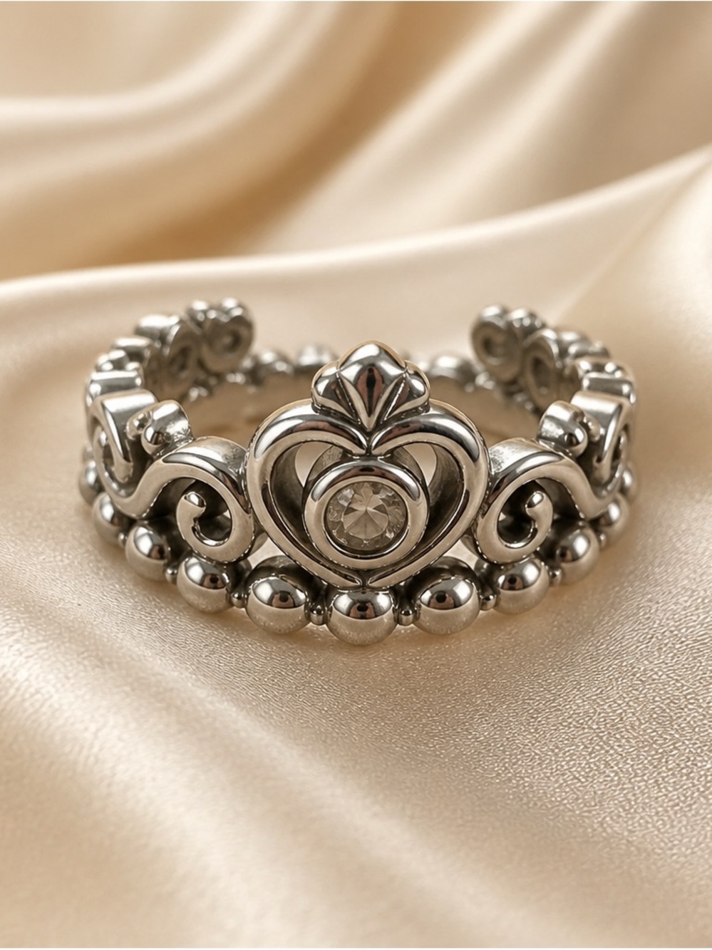 Pandora Silver Heart Crown Ring with Clear Center Stone
